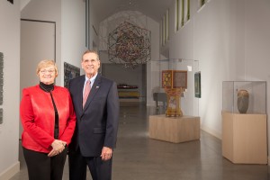 Dale and Susanne Bradley in the Beach Museum of Art's Hempler Gallery. Dale Bradley serves as the chair of the Beach Museum Board of Visitors.