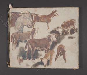 John Steuart Curry Sketch Cows, Unfinished, ca. 1920