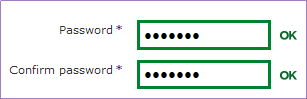 eID password confirmation shows green OK for good password