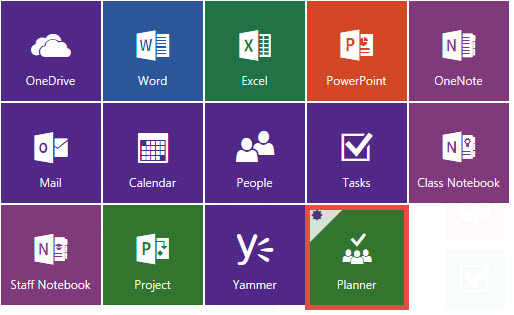 Office 365 app launcher with Planner highlighted