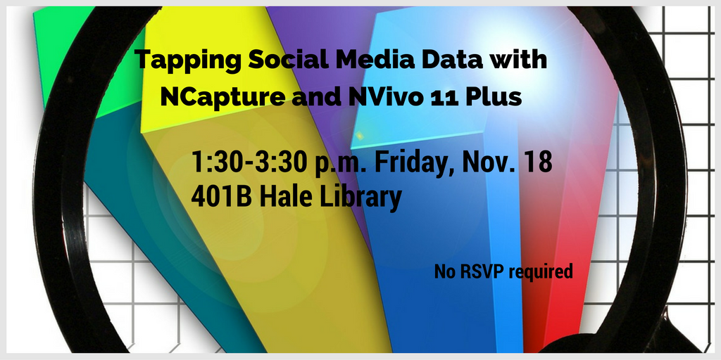 NVIVO training, 1:30-3:30, Friday, Nov. 18, 401B Hale Library