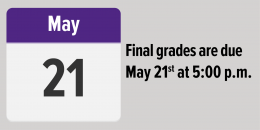 Final grades due May 21st at 5 p.m.