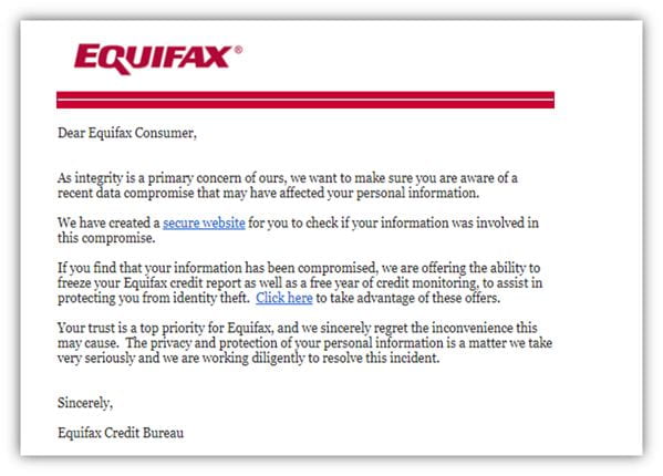 Equifax spoofed email