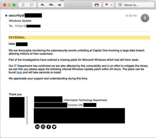 CapitalOne phishing email