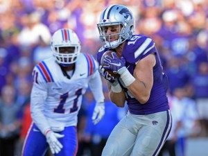 Kody Cook caught a pass from Joe Hubener and scored the game-winning touchdown in the K-State-Louisiana Tech game Sept. 19. 