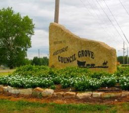 Welcome sign, Council Grove (Kan.)