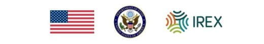 United States flag, Department of State seal, IREX mark