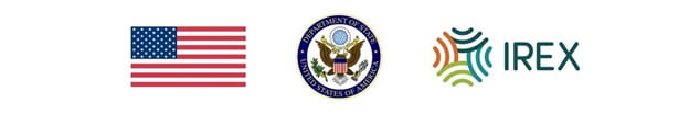 United States flag, Department of State seal, IREX mark