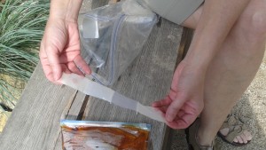 Haar holds a fabric test strip prior to dying. Image by Katie Kingery-Page.