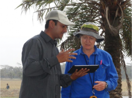 Former IRRI scientist Liz Humphreys guides Nibir Saha for his PhD thesis.